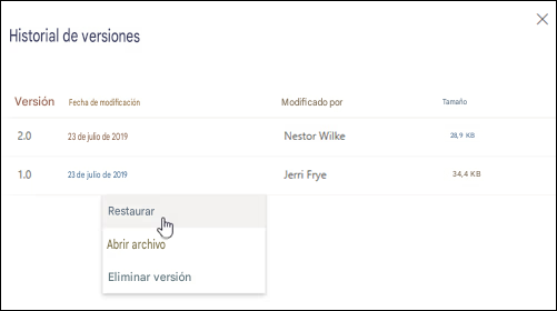 Historial de versionesXVersiónFecha de modificaciónModificado porTamaño2.023 de julio de 2019Nestor Wilke28,9 KB1.023 de julio de 2019Jerri Frye34,4 KBRestaurarAbrir archivoEliminar versión