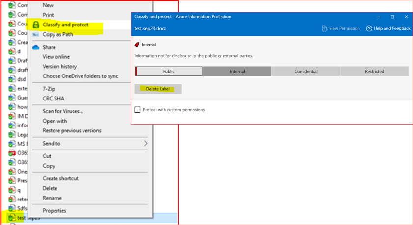 Issue about AIP, using Classify and Protect menu can't remove ...