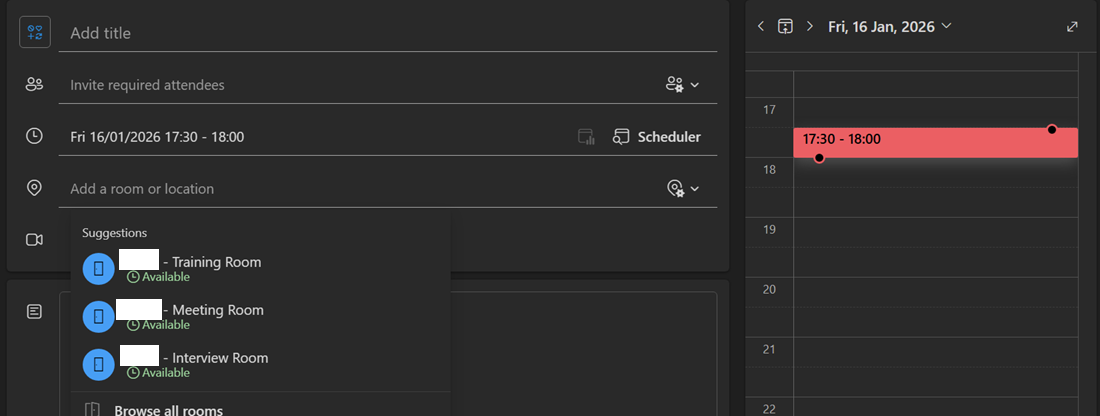 Create a meeting does not show room availability status correctly ...