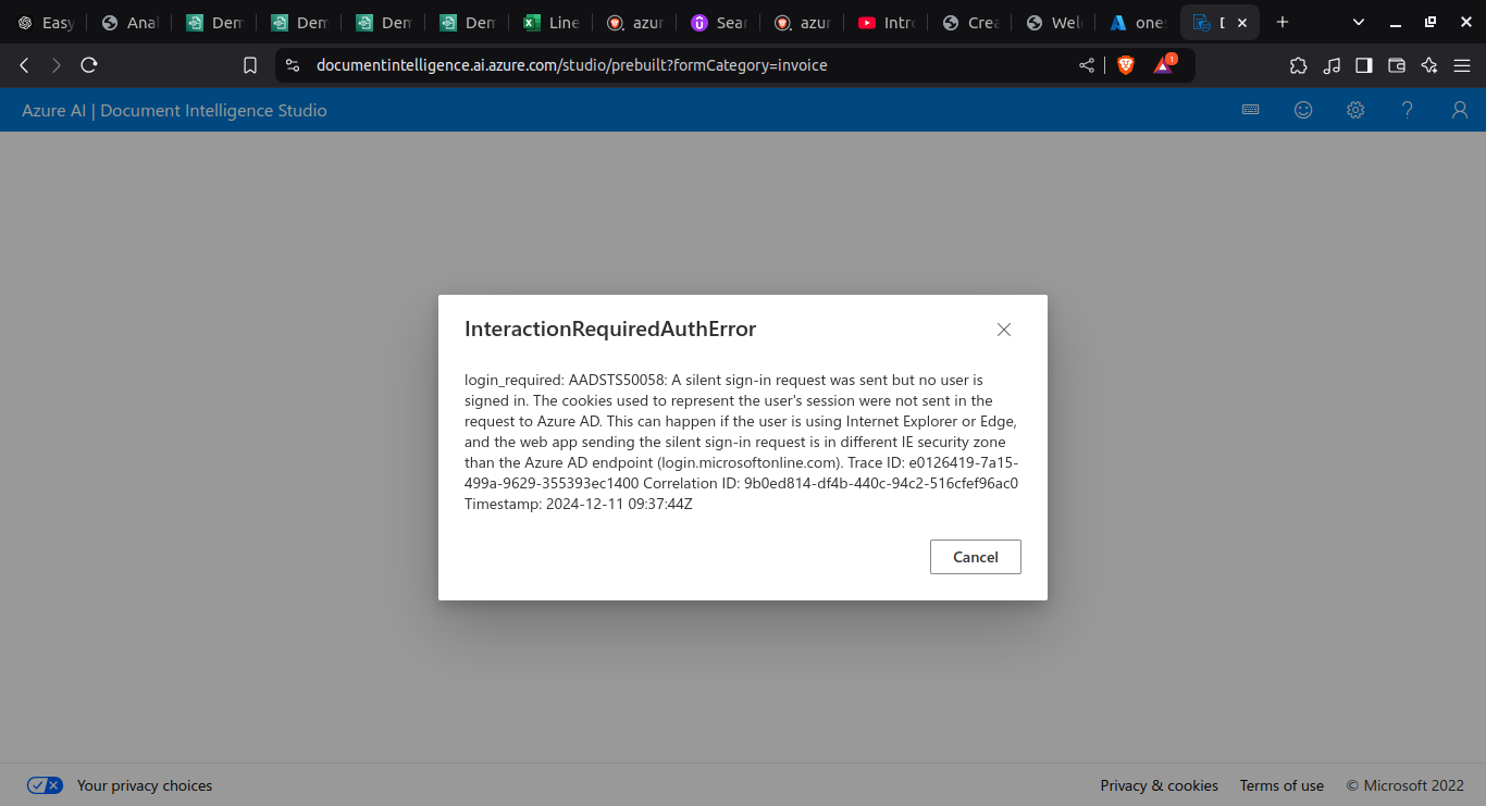 Error while trying document intelligence service - Microsoft Q&A