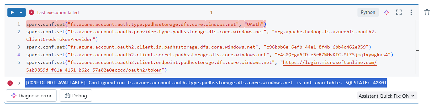 Unable to connect from databricks to azure data lake gen2 - Microsoft Q&A