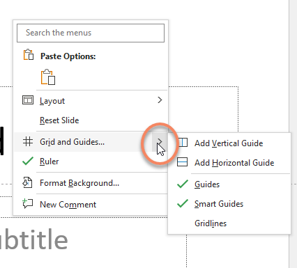 How do I get the guides to show in normal slide viewing mode ...