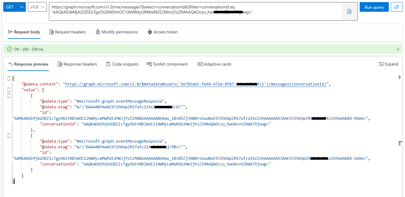 Is the ConversationID in the message resource unique and immutable ...