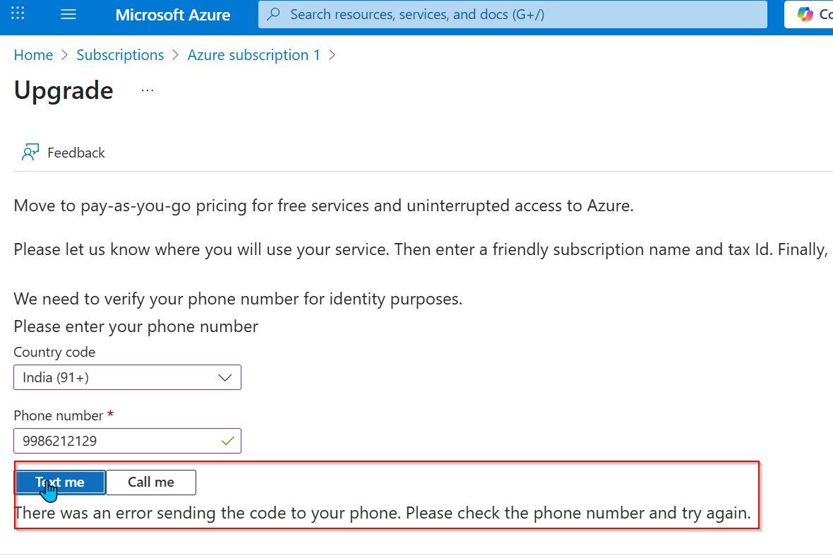 Unable to upgrade from free trail to pay-as-you-go - Microsoft Q&A