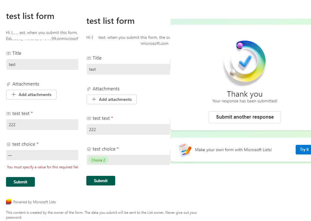 Microsoft List Form Not Submitting - Microsoft Q&A