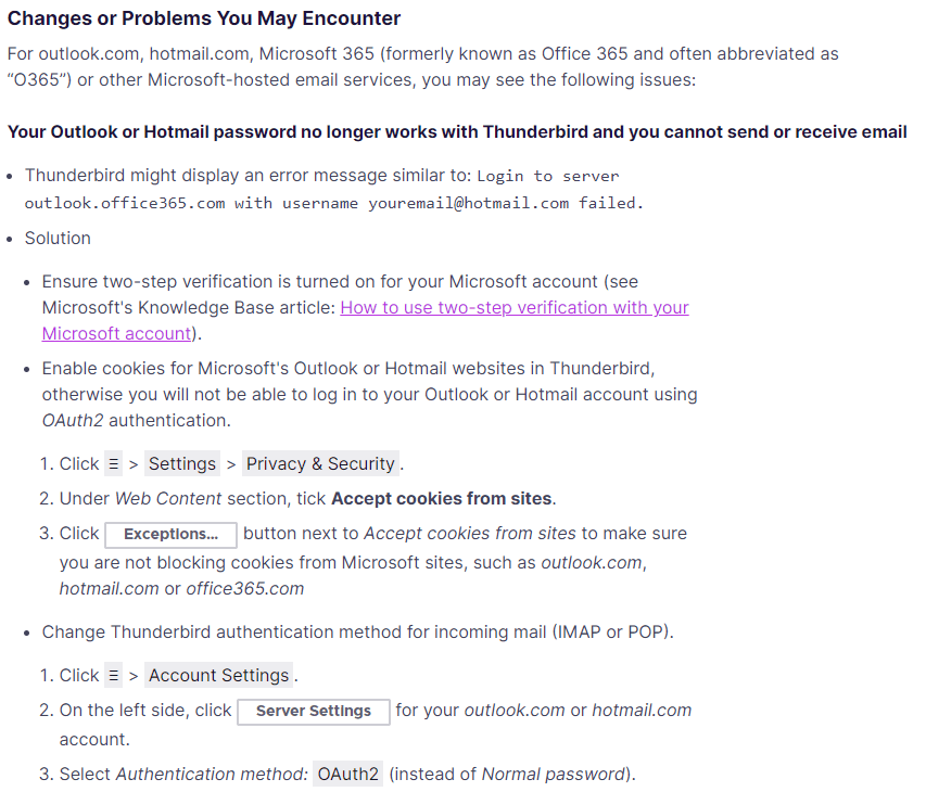 Thunderbird can receive but not send email via 365 - Microsoft Q&A