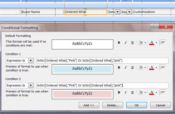 Change background color of a report field based on text withint that ...