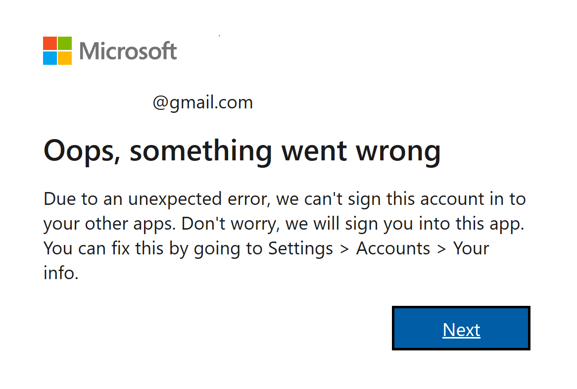 Adding Microsoft account fails - Microsoft Q&A