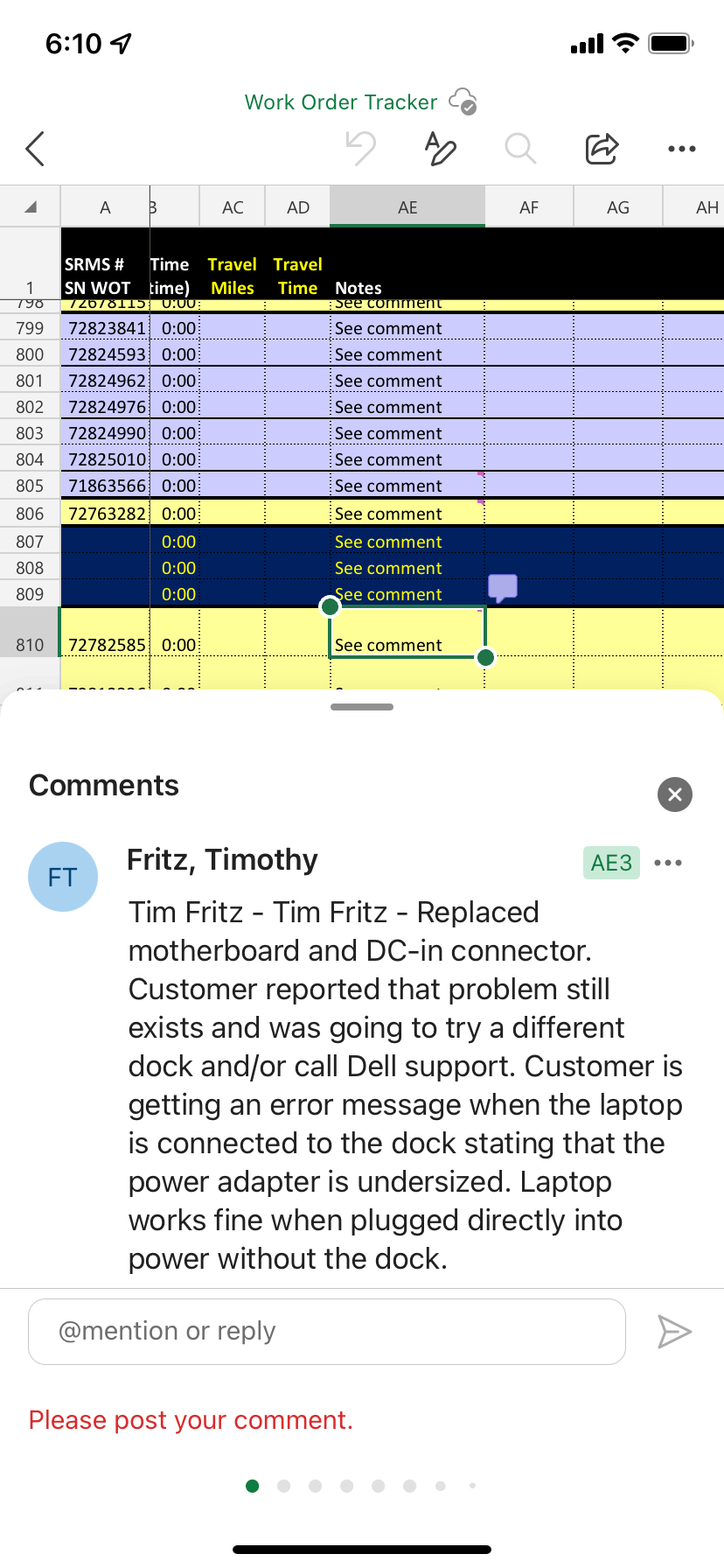 Comments in Excel iOS not working properly - Microsoft Q&A