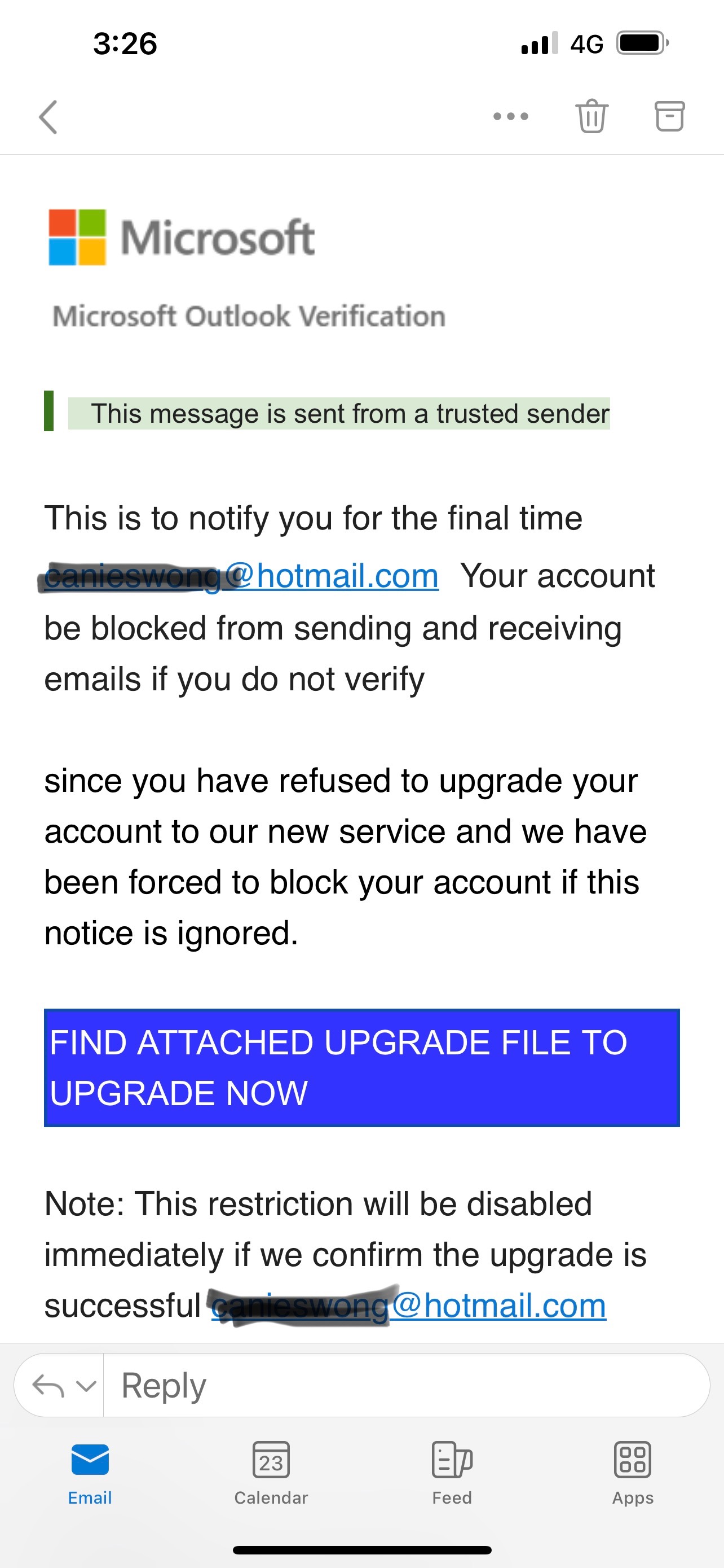 Recently did Microsoft send email regarding upgrading Hotmail account ...