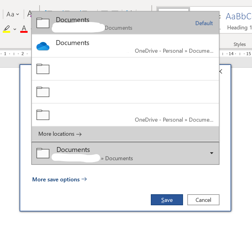 Office apps Save error - 'More locations' and 'More save options' the ...