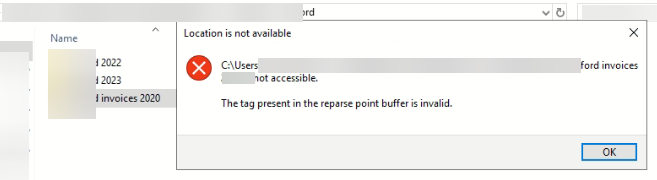 The tag present in the reparse point buffer is invalid - Microsoft Q&amp;A