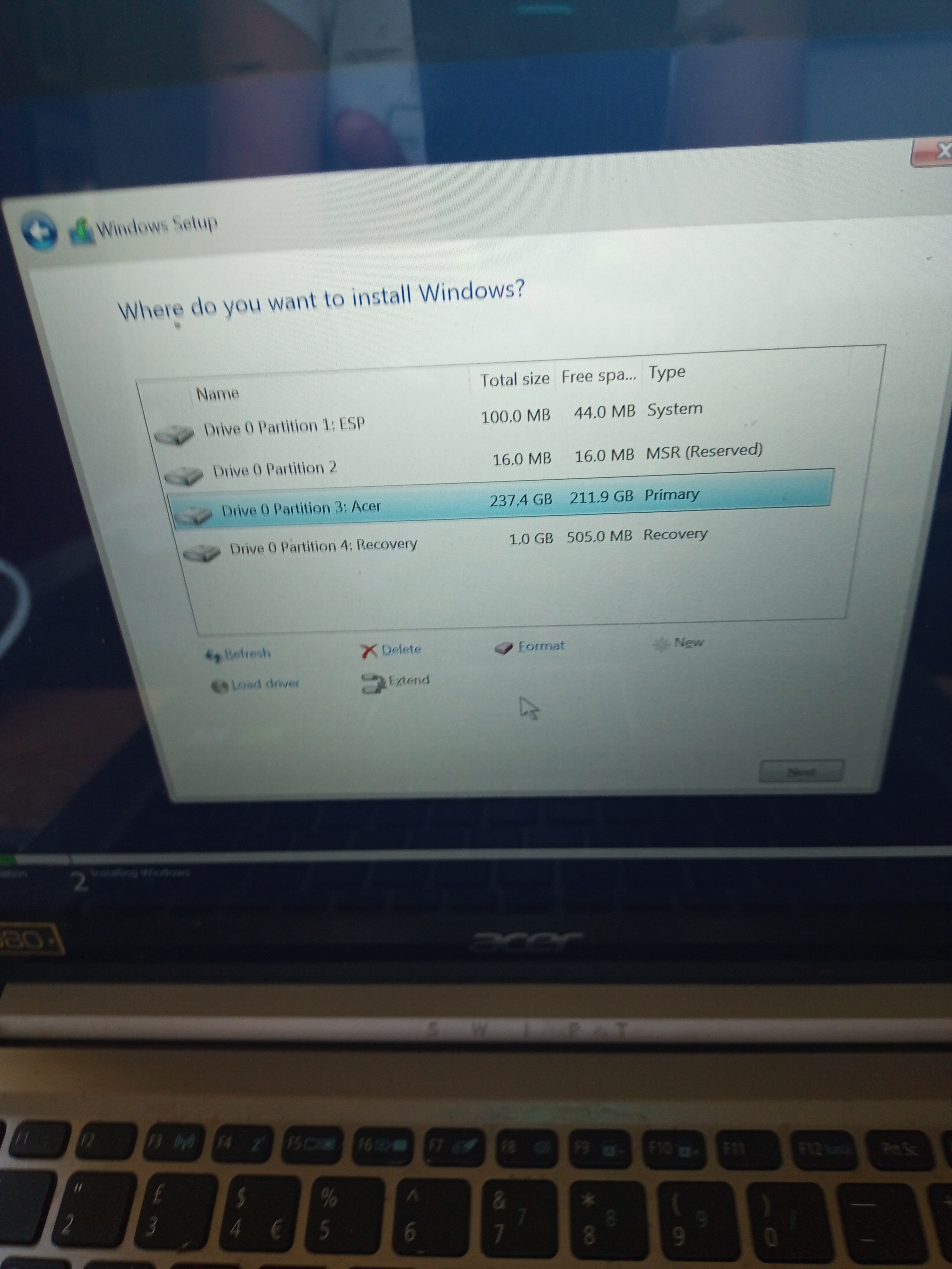 Windows 10 Set Up: Where do you want to install windows