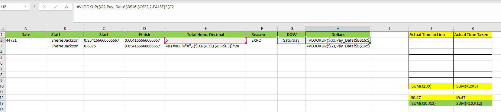 Template for Time in Lieu - Calculates Weekend overtime & Time taken ...