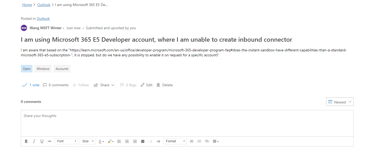 I am using Microsoft 365 E5 Developer account, where I am unable to ...