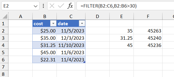 Filter Formula Array Format Not Changing - Microsoft Q&A
