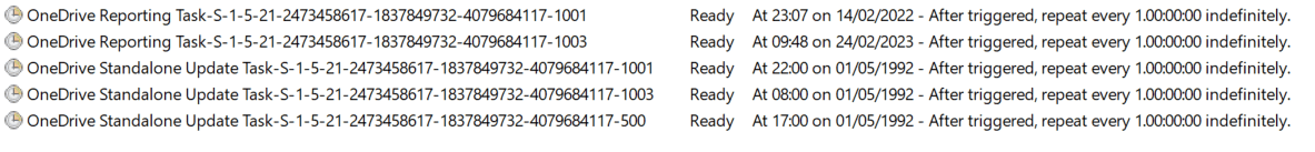WIndows 10 multiple scheduled tasks for OneDrive - Microsoft Q&A