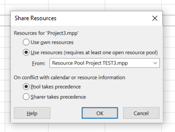 MS Project: Creating a new project and changed to shared resource pool ...