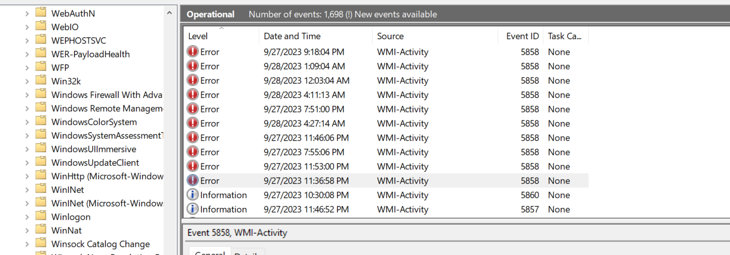 WMI-Errors with 5858 Id