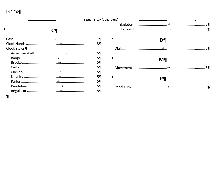 Created an index with main and subentries. Using two columns. Why is it ...