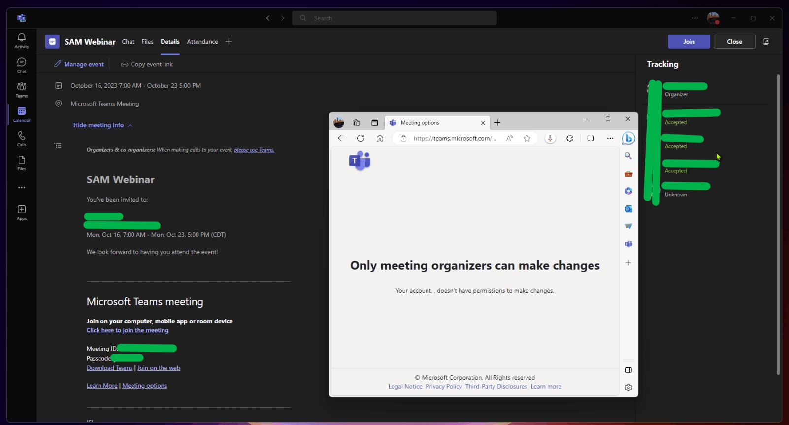 Organizers and Co-Organizers are not able to access Meeting Options ...
