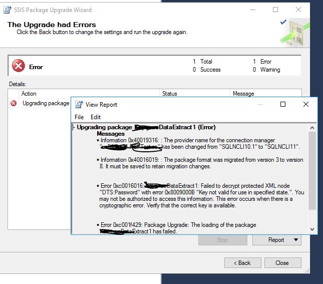 Upgrade wizard error in SSIS package Microsoft Q&A
