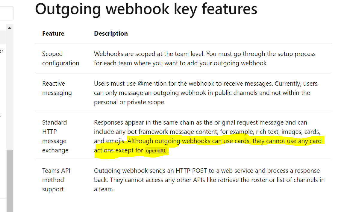 messageBack and invoke actions through an outgoing webhook - Microsoft Q&A