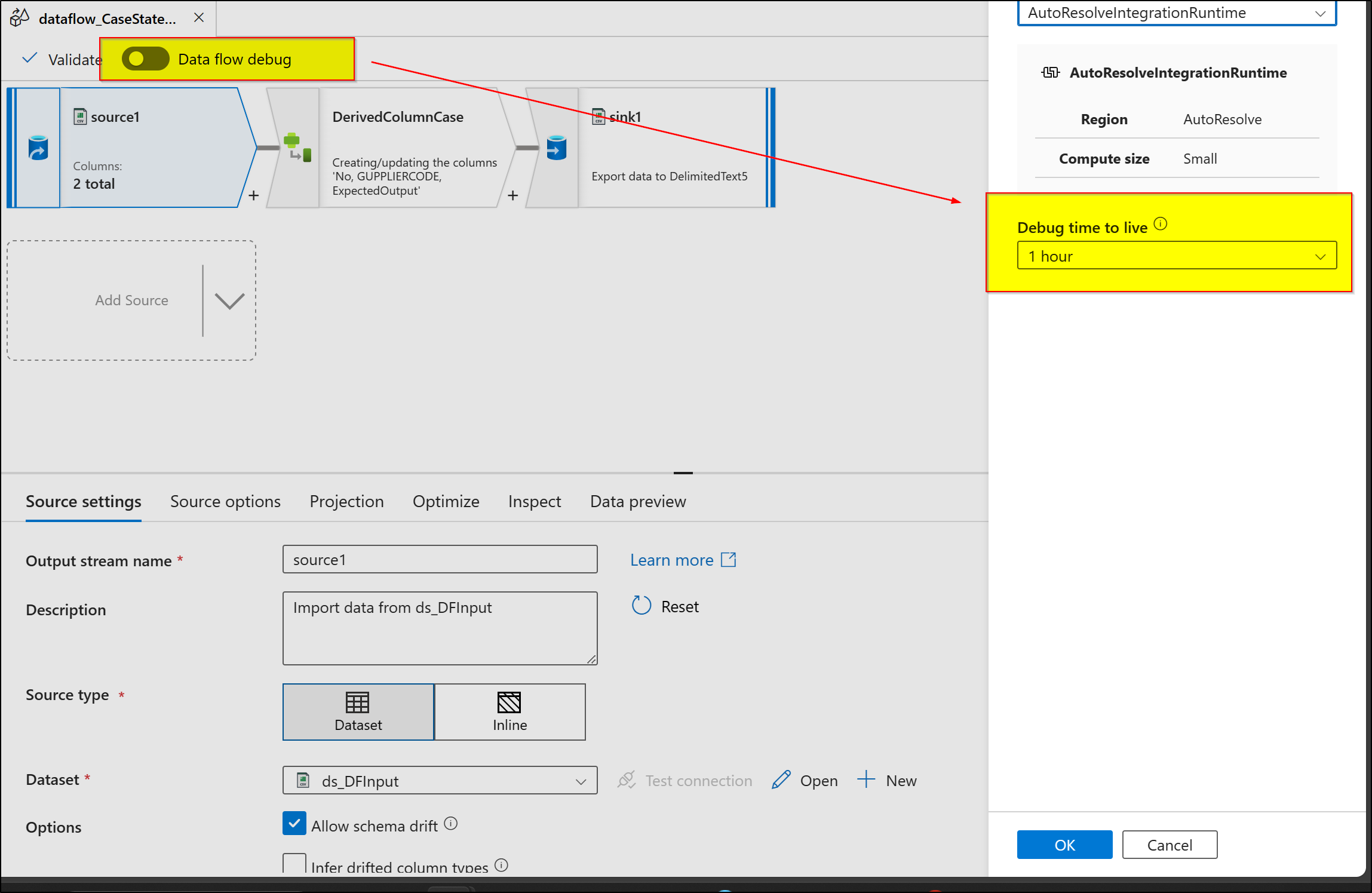 Data Factory Data Flow connection to dataset is failing with BadRequest ...
