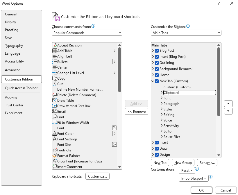 How to customise a ribbon tab to replicate the display of the home tab ...