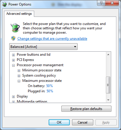Power Options - No more option to set Processor Minimum or Maximum ...