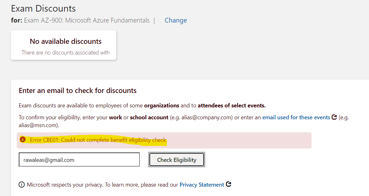 unable to schedule az-900 exam after attended training - Microsoft Q&A