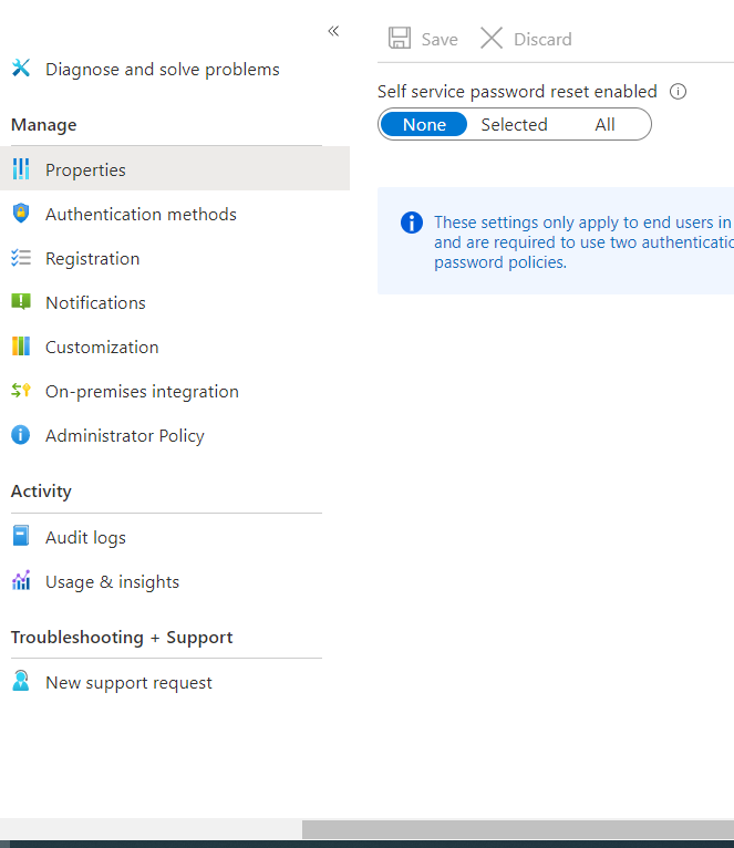 self service password reset microsoft azure