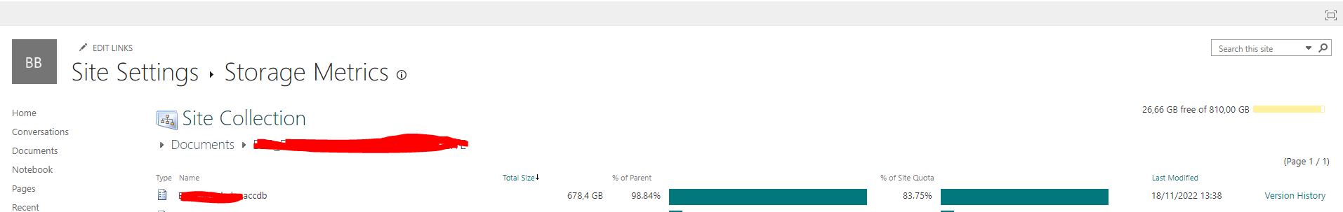 Storage Used - SharePoint - Microsoft Q&A