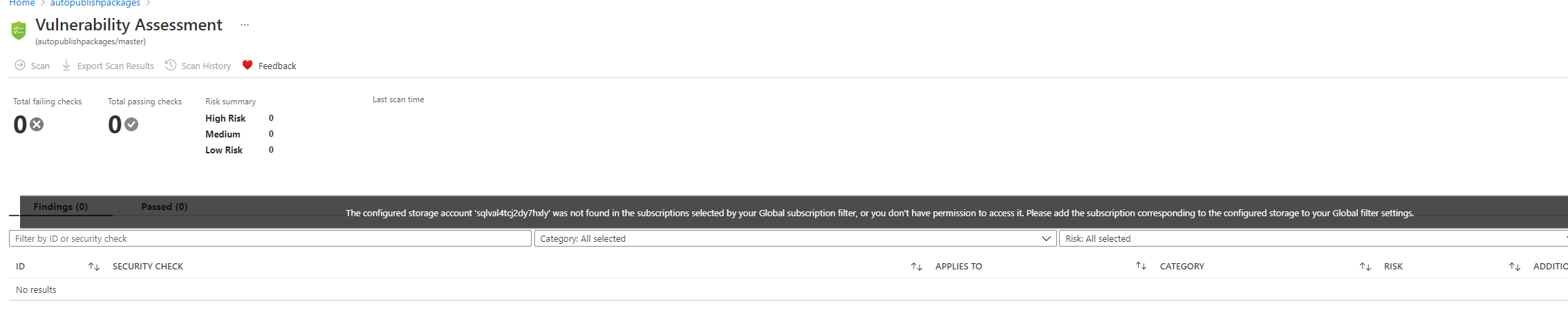 Azure SQL vulnerability assessment unable to access storage account ...