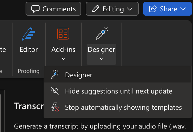 How do I disable Designer pane in Word online? - Microsoft Q&A