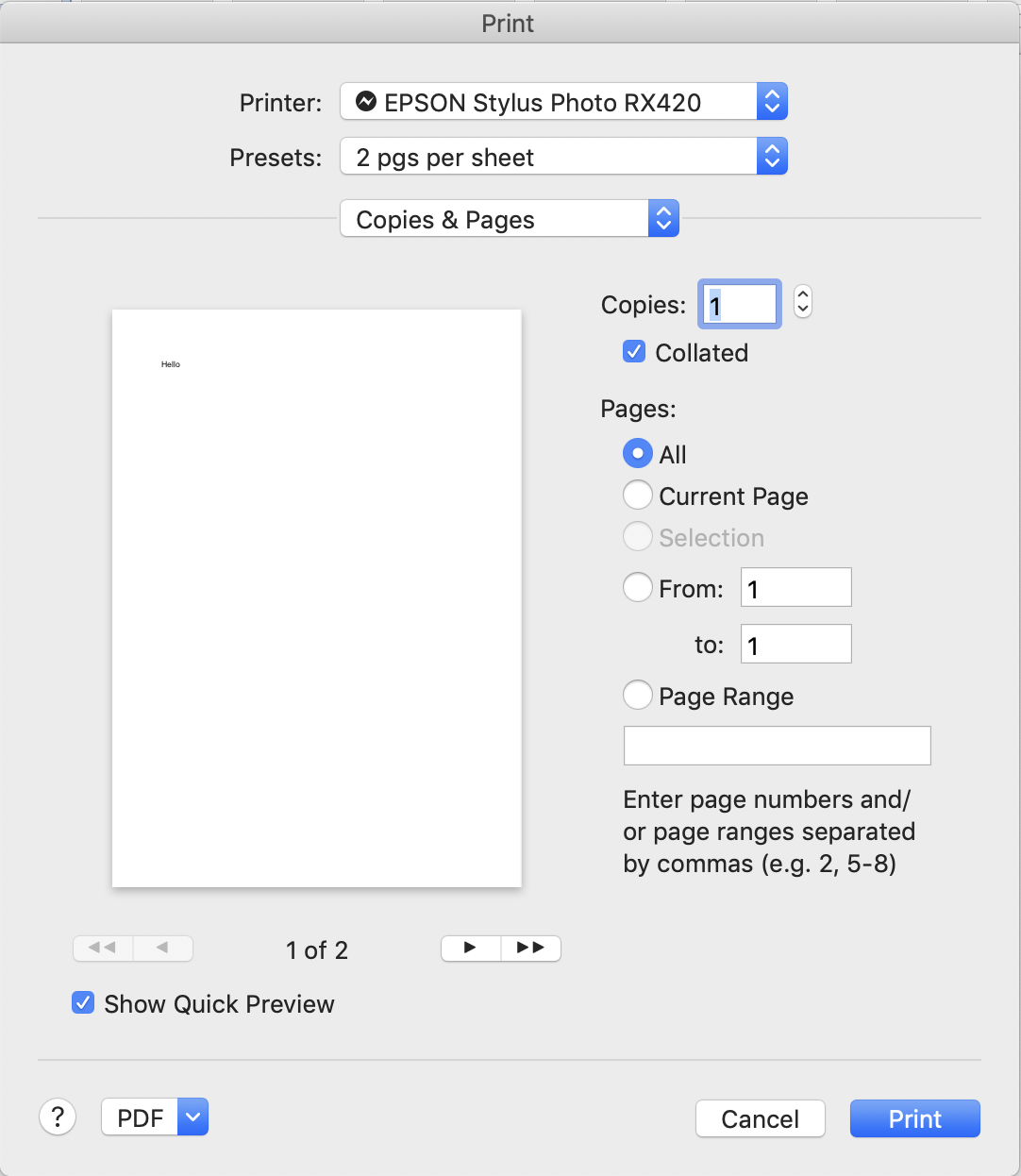 Quick Print preview in Microsoft Word for Mac 2016 inaccurate of select ...