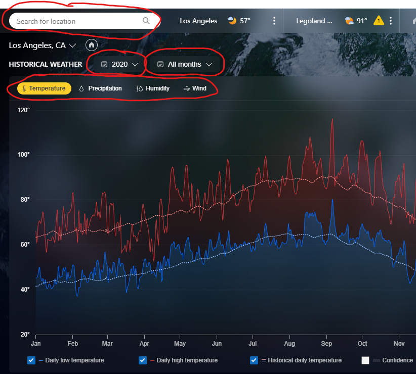in the microsoft weather app, how do you get the previous month's ...