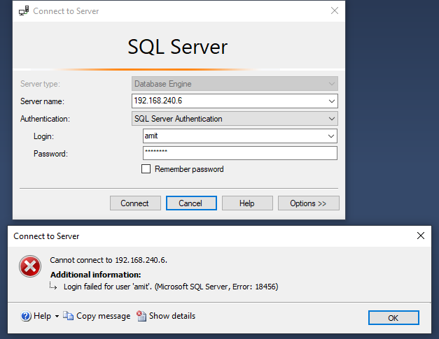 unable to connect on SSMS with sql server username and password Microsoft Q&A