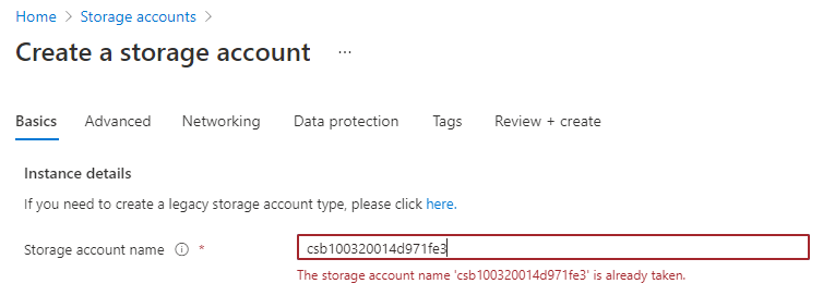 Storage creation failed: Error 409 - Microsoft Q&A