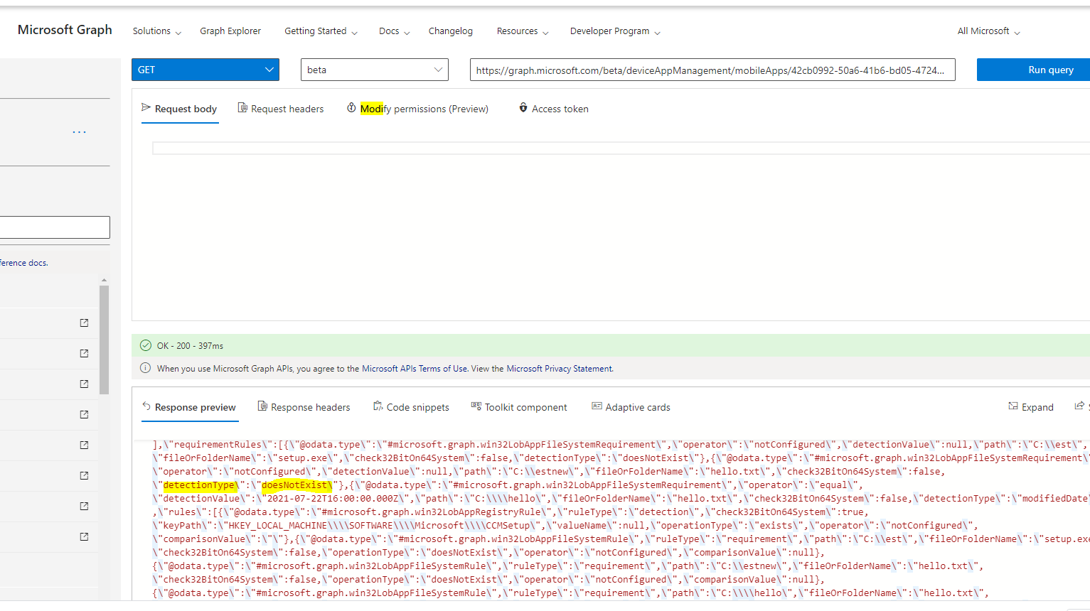 Setting File or folder does not exist from Graph SDK for Requiement Tab ...