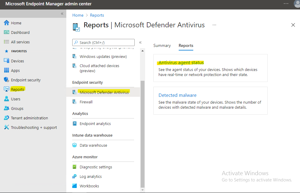 Microsoft Endpoint Manager admin center how to view Quick Scan result