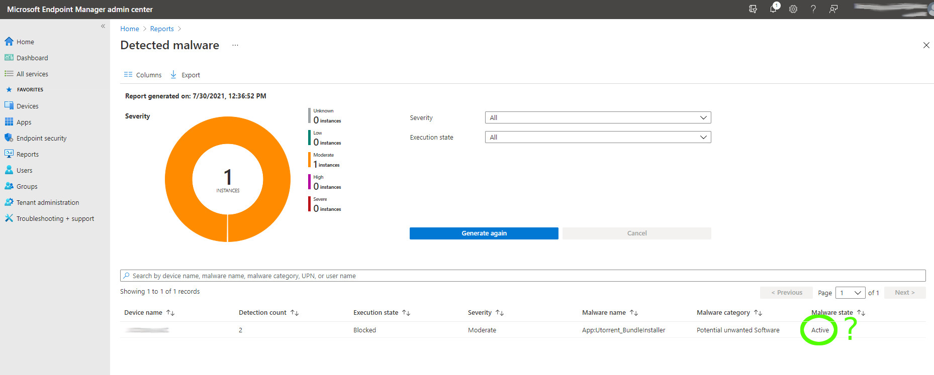 Microsoft Endpoint Manager admin center how to view Quick Scan result ...
