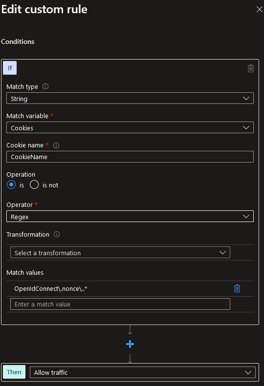 AFD WAF - How to configure custom rule for CookieName request attribute ...