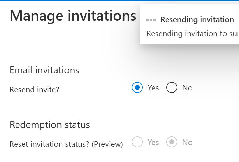 In AD User Setup / Try to resend invitation / get 