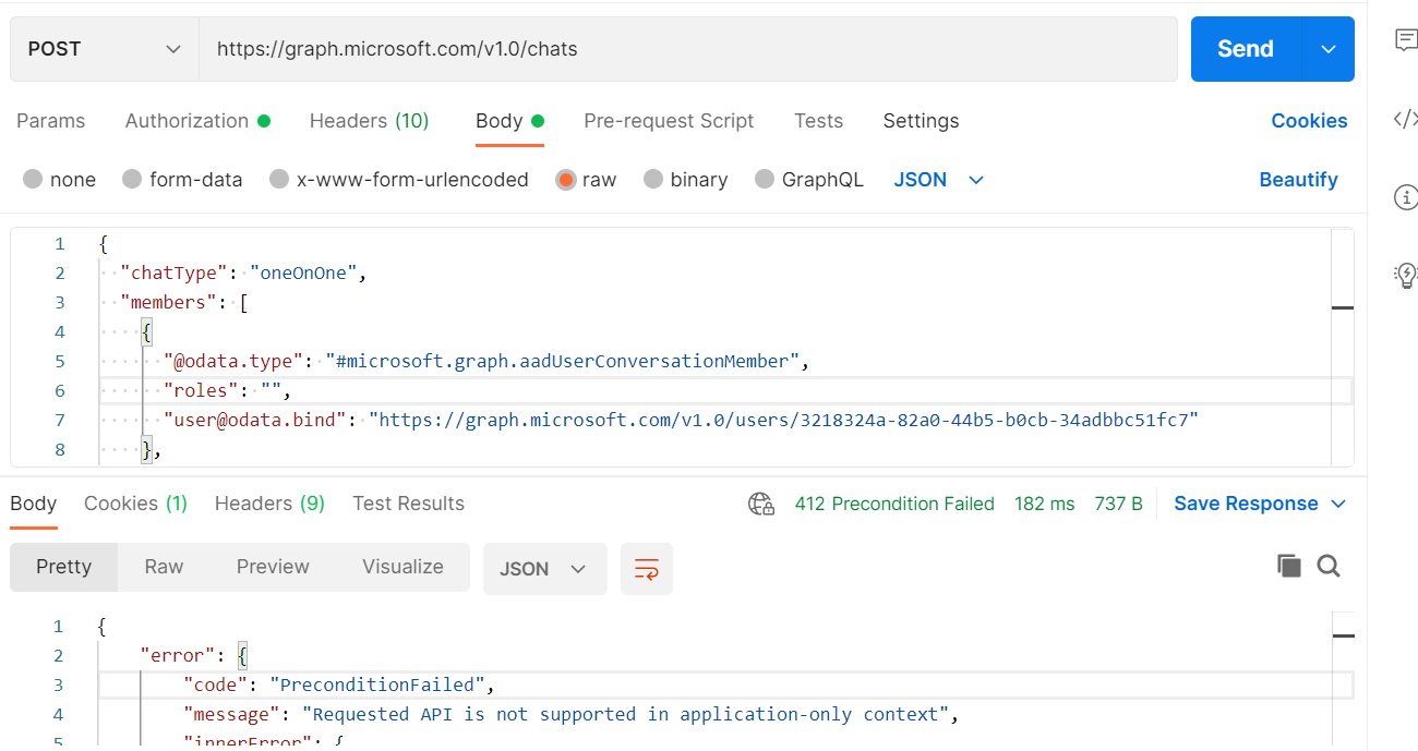 Precondition Failed error 412 when trying to create chats for a users ...