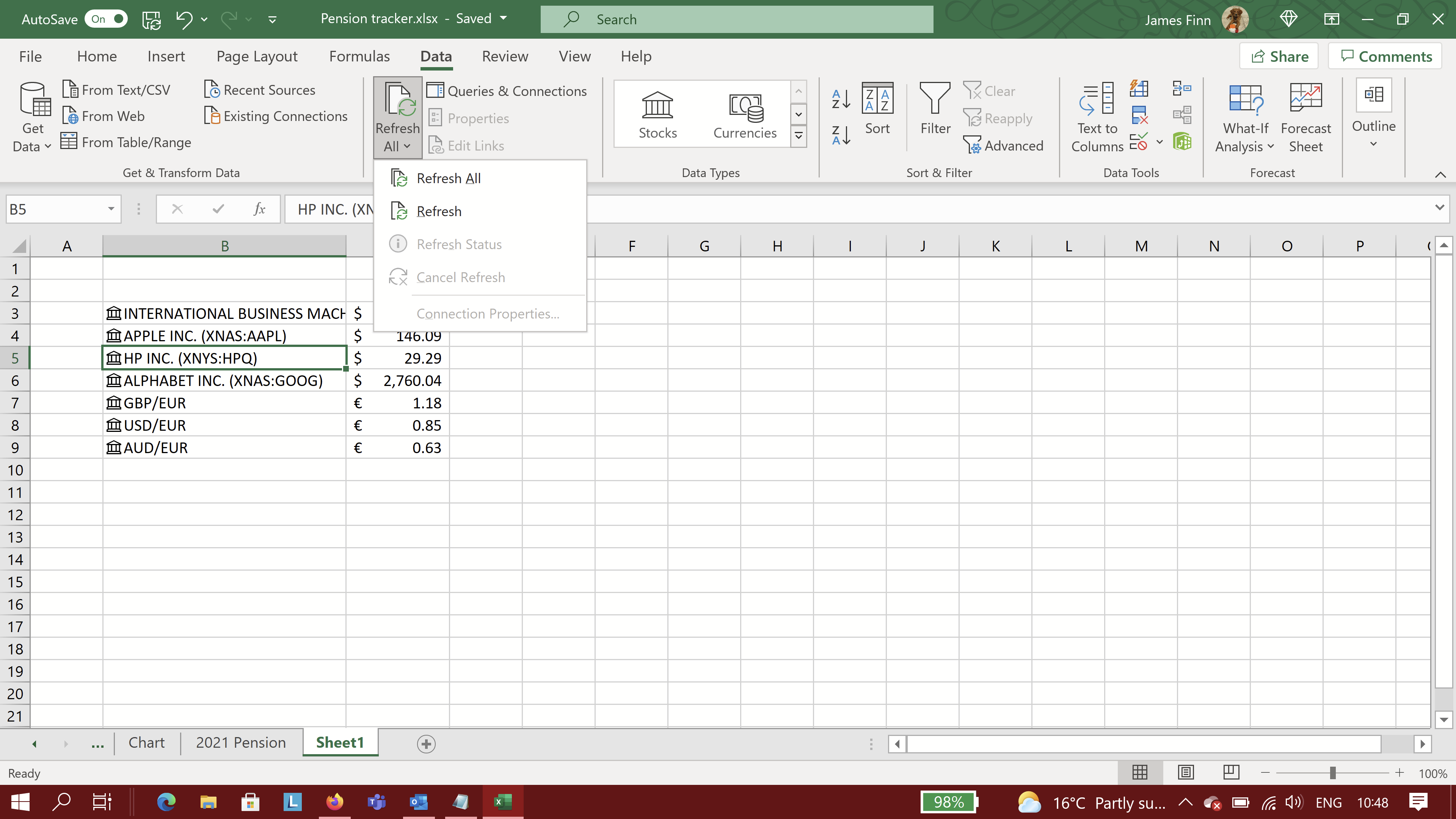 How to change connection refresh rate for stock list in Excel, instead ...