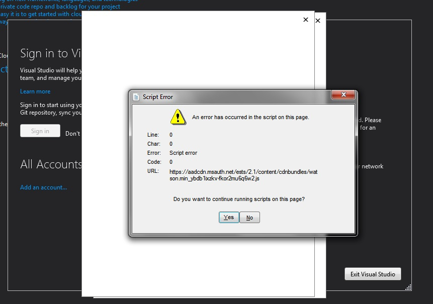 can't sign in visual studio community 2015 with java script error ...