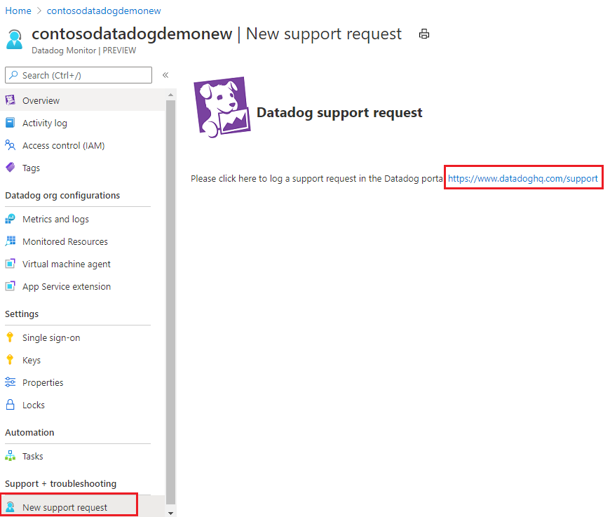 How can I link to a custom existing data dog org. from azure portal ...