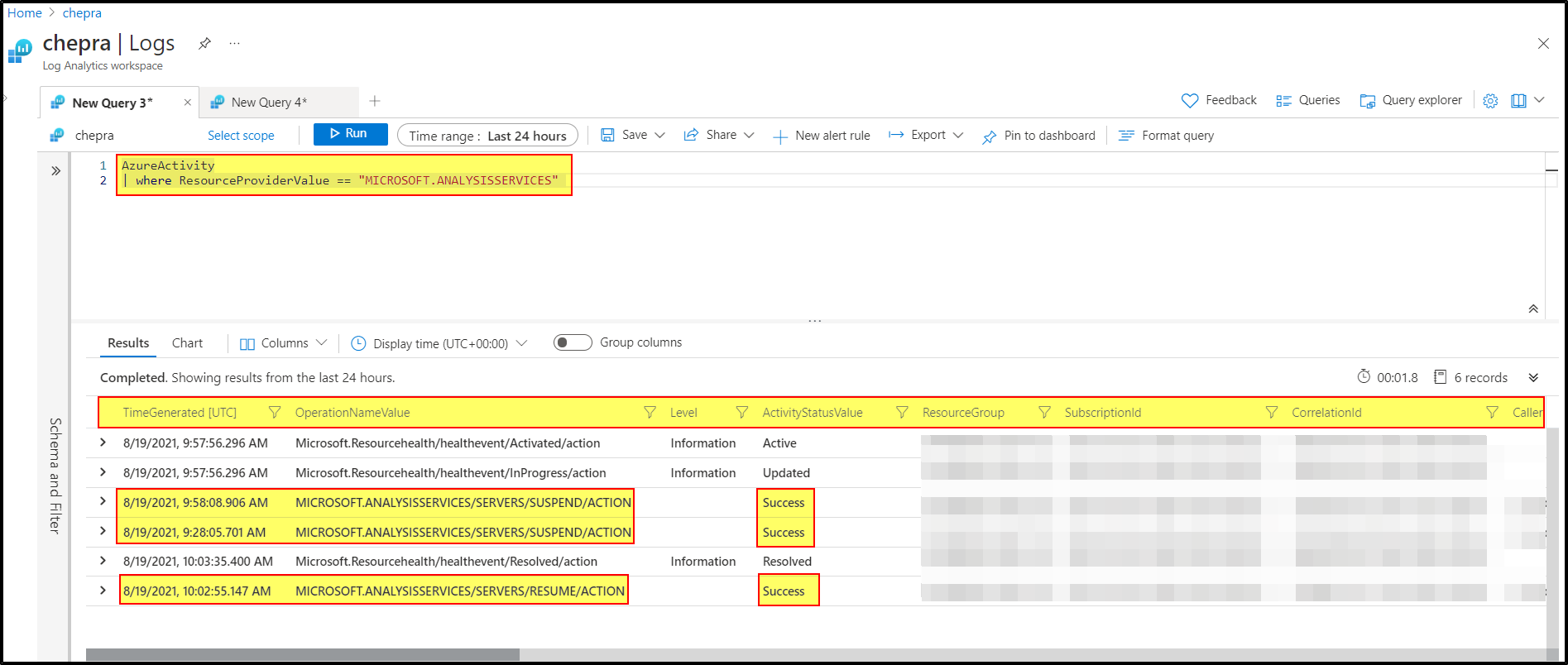 Get the Azure Analysis services Activity logs using Kusto query ...
