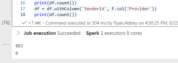 Synapse Spark - withColumn results in zero rows... - Microsoft Q&A